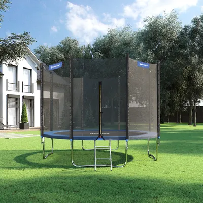 Produktbild von SONGMICS Trampolin Gartentrampolin mit Sicherheitsnetz, Leiter, Sicherheitsabdeckung, bis zu 150 kg belastbar, Trampolin Outdoor, Garten