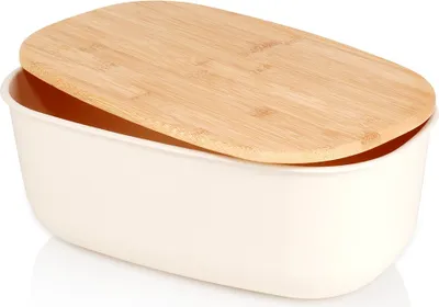 Immagine prodotto di Spaziosa scatola per il pane color crema con tagliere in legno