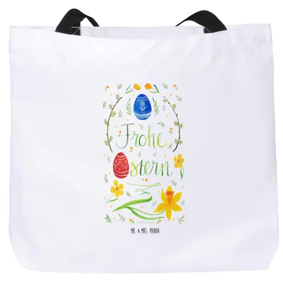Produktbild von Mr. & Mrs. Panda Strandtasche Ostern Frohe Ostern - Weiß - Geschenk, Ostergrüße, Stoffbeutel, Bemalte Ostereier, Osterblume, Reisetasche, Tote Bag, Tasche, Osterei