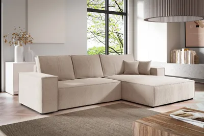 Produktbild von Ecksofa Schlafsofa CORUNIA Stoff Aragon Beige Ottomane Rechts