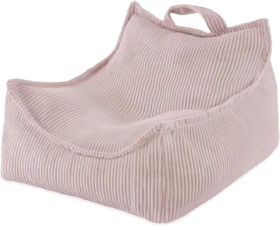 A light pink corduroy beanbag chair for children, shown from a three-quarter angle against a white background.