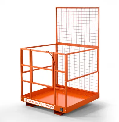 Image de Plateforme de manutention VEVOR, dimensions 1225 x 1148 mm, poids de 635,03 kg. Panier de travail en acier au carbone, plateforme avec poches d'accès de 155 x 60 mm et goupille de verrouillage. Cage de sécurité pour chariot élévateur, conçue pour les travaux en hauteur
