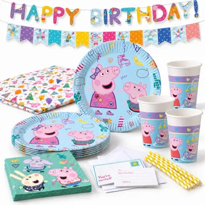 Produktbild von XL Partyset Peppa Wutz Kindergeburtstag Geburtstag Deko Party Set