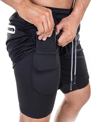 Produktbild von ASKSA Herren 2 in 1 Shorts Laufshorts Dual Kurze Sporthose Männer Fitness Laufhose Sport Hosen Trainingshose(Schwarz,M)