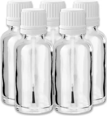 Produktbild von 5x Farblose Glasflasche 30 ml mit weißem Pinsel leere Nagellackflasche
