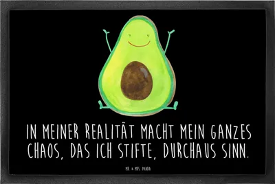 Produktbild von Mr. & Mrs. Panda Schmutzfänger Avocado Glücklich 40 x 60 cm - Schwarz - Geschenk, Freude, Chaotisch, Schmutzfangmatte, Bodenvorleger, Chaos, Schmutzmatte, Fussmatte