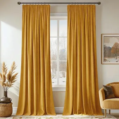 Produktbild von Samtvorhang-Set - Verdunkelung - 2 Stück - Senfgelb - 140 x 300 cm