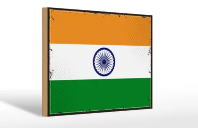 Produktbild von Holzschild Flagge Indiens 30x20cm Retro Flag of India