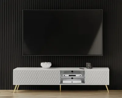 Produktbild von AX LIVING Lowboard TV Delvine 175 cm Weiß – mit goldfarbenen Füßen