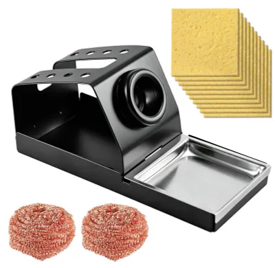 Lötkolbenhalter-Set, Metall, mit 2 Messingwolle und 10 Schwämmen