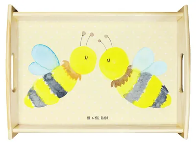 Produktbild von Mr. & Mrs. Panda Tablett Biene Liebe - Gelb Pastell - Geschenk, sofatablett, Holztablett, Servier, serviertablett holz