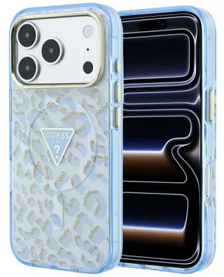 Immagine prodotto di Custodia Guess IML con motivo leopardato e glitter, per iPhone 18 Pro Max / 17 Pro Max, colore blu