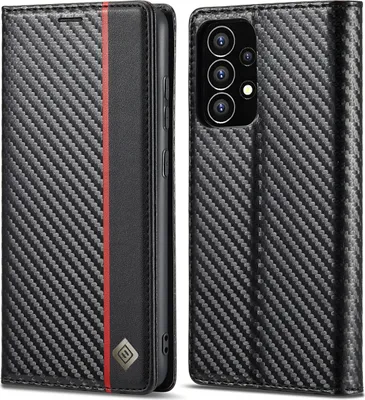 Obrázek produktu pro Pouzdro pro Samsung Galaxy A53 5G Karbónové kožené pouzdro s držákem karet, magnetem a stojánku černé Vertikální červené