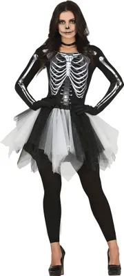 Produktbild von Skelett Halloween Tutu Kostüm Gruselparty Geisternacht Nachtoutfit Geisterkostüm Festival, Größe: 38 - 40 (M) Farbe: Schwarz