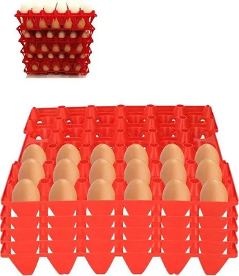 Obrázek produktu pro Sada 5 kusů plastových krabiček na vejce – zásuvka s 30 přihrádkami na vejce pro skladování a přepravu – Dům a farma – červená