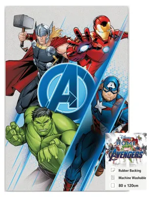 Produktbild von Disney Marvel Avengers Kinderteppich 80x120 cm – Rutschfester Spielteppich mit Schaumstoff-Polsterung, Weicher Jungenteppich für Kinderzimmer, 100% Polyester, Superhelden Motivteppich
