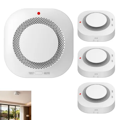 Produktbild von Rauchmelder im 4er Set mit LED-Anzeige, geeignet für Küche und Schlafzimmer, Batterien nicht enthalten