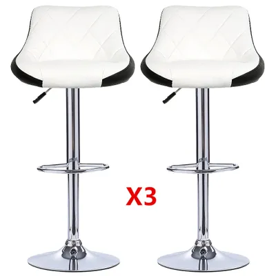 Produktbild von 6er Set  Barhocker mit Lehne  aus Kunstleder 360° drehbar höhenverstellbar - Barstuhl, Küchenhocker weiß-Schwarz