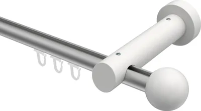 Produktbild von Interdeco Innenlaufstange / Gardinenstange mit Innenlauf Silbergrau / Weiß, Typ Talent Luina (Kugel), 20 mm Ø 1-läufig, 240 cm