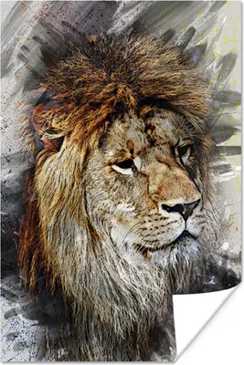 Produktbild von MuchoWow® Poster Löwe - Abstrakt - Gemälde 80x120 cm - Papierdruck