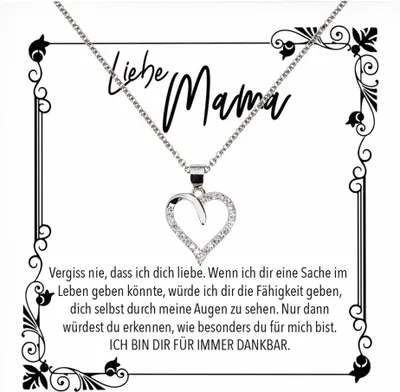Produktbild von 22Feels Echt Silber Halskette - Liebe Mama Geschenk Geburtstag Muttertag Mutter Schmuck Set für Frauen - Herz Anhänger, Karte