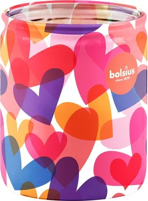 Obrázek produktu pro Bolsius Sklo 68x80mm Barevná srdce, Levandule vonná svíčka
