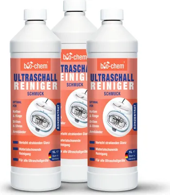 Produktbild von bio-chem Ultraschallreiniger Konzentrat 3x 1000 ml inkl. Dosierbecher, geruchsfrei, alkoholfrei, Reinigungszusatz für Ultraschallgeräte/Ultrasonic-Cleaner für Brillen, Schmuck u.v.m.