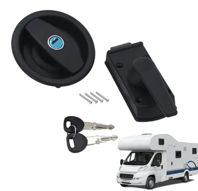 Image de Verrou de porte pour caravane et bateau - Noir, à serrure droite