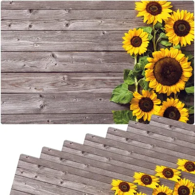 Produktbild von Abwaschbare Tischsets 8er Set Sonnenblumen Holz-Optik