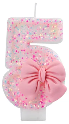 Zahl 5 Geburtstagskerze, rosa Schmetterling, 7,5 x 4,2 cm