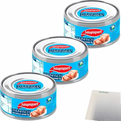 Produktbild von Saupiquet Thunfisch natur ohne Öl in Wasser 3er Pack (3x185g Dose) + usy Block