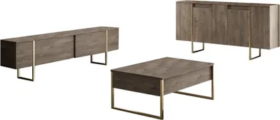 Produktbild von Skye Decor, Luxe - Walnut, Gold, Wohnzimmermöbel-Set, 100 % MELAMINBESCHICHTETE SPANPLATTEN, Nussbaum, 160 x 35 x 80 cm