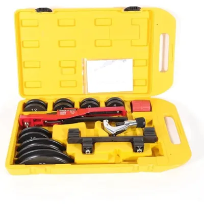 Immagine prodotto di Curvatubi manuale - Curvatubi idraulico - Curvatura 0–90° - Set di 7 matrici - Per tubi in rame, alluminio e ferro, HVAC/climatizzazione/refrigerazione - Valigetta porta attrezzi portatile - Giallo