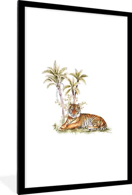 Produktbild von MuchoWow® MuchoWow® Gerahmtes Poster Tiger - Baum - Bild 60x90 cm - Poster mit zchwarzem Bilderrahmen - Dekoration - Wandposter Wohnzimmer - Hochwertig