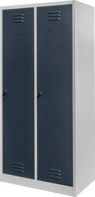 Zdjęcie produktu dla Szafa szafka ubraniowa BHP socjalna metalowa Mega-M J-80 dwudrzwiowa z przegrodami szara/grafitowy front 80x50x180 cm skręcana