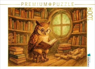 Produktbild von CALVENDO Puzzle Eulenzauber in der Baumhausbibliothek | 1000 Teile Lege-Größe 64x48cm Foto-Puzzle für glückliche Stunden