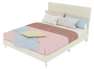 Imagen del producto de Cama tapizada de 140x200 cm, color beige, con cabecero acolchado con diseño de rombos y estructura de madera, ideal para dormitorios