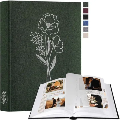 Produktbild von Fotoalbum zum Selbstgestalten, Leinen Fotobuch, 60 weiße Seiten mit Pergamin, für 9x13, 10x15, 13x18 cm Fotos, Grün, 19x27 cm