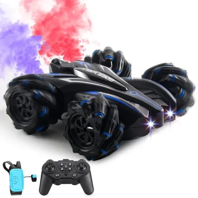 Produktbild von RC Drift Auto mit Akku, 360° Stunts, LED & Spray Effekt Blau
