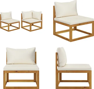 Immagine prodotto di vidaXL Set di divani 2 pezzi con cuscini bianchi crema in legno massiccio di acacia - Set di divani - Set di divani - Divano di legno - Divani di legno
