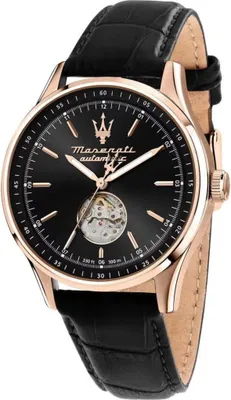 A close-up studio shot of a Maserati Sorpasso Automatic men's watch against a white background.