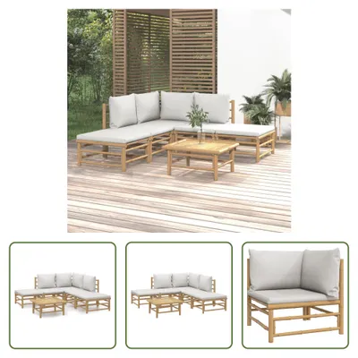 Produktbild von The Living Store 6-tlg. Garten-Lounge-Set mit Hellgrauen Kissen Bambus
