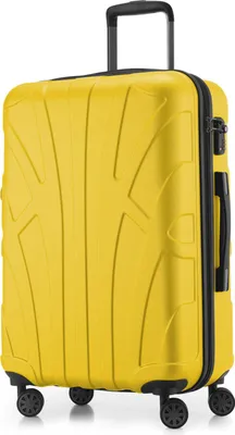 A yellow suitcase on a white background.