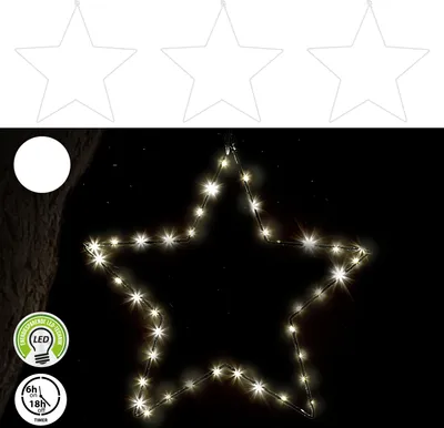 Produktbild von LED Stern 3er Set weiß 20 LEDs Ø20cm Eisen Kunststoff batteriebetrieben Weihnachtsstern zum Aufhängen Leuchtstern Gartendekoration