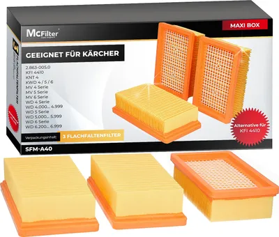 Produktbild von McFilter | 3 Filter geeignet für Kärcher WD4, WD5, WD6, MV4, MV5, MV6, 2.863-005.0 | KFI 4410 | Flachfaltenfilter für Nass-/Trockensauger