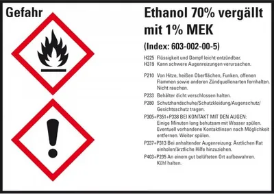 Produktbild von Dreifke® Aufkleber I GHS-Etikett Ethanol 70%.. mit 1% MEK, GefStoffV/GHS/CLP,...