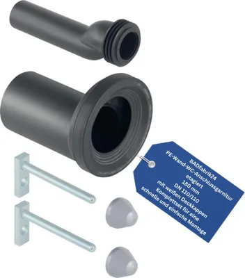 Produktbild von BADfabrik24 PE-Wand-WC-Anschlussgarnitur, etagiert, DN110/110 mit weissen Deckkappen