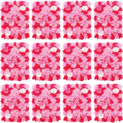 Immagine prodotto di Parete floreale artificiale - Pannelli - Set da 12 pezzi 40×60×2 cm - Rosa/Dalia/Ortensia - Plastica - Montaggio a parete - Rosa