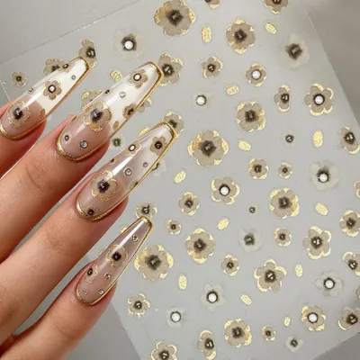 Image de Autocollants floraux avec perles pour décoration de ongles, idéal pour le nail art