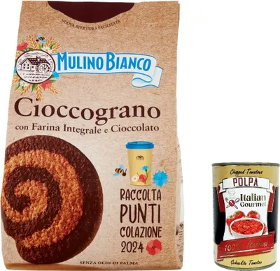 Produktbild von 12x Mulino Bianco Cioccograno Vollkorn kekse mit schokolade 350g biscuits cookies kuchen + Italian Gourmet polpa 400g